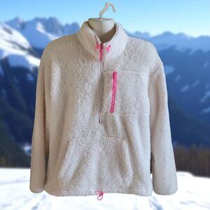 Victorias Secret Pink Sherpa Fleece Pullover Hoodie Pink Accents -L